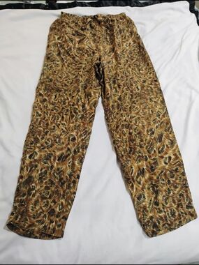 Women's Brown Animal-Print Straight-Leg 100% Silk Pants